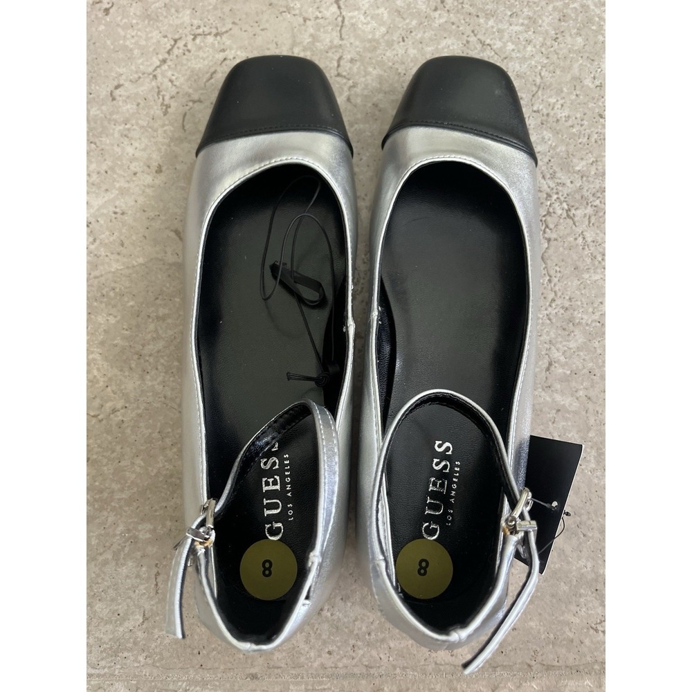 GBG Guess Womens 8 Silver Black NWT Metallic Cap Toe Ankle Strap - Picture 6 of 11